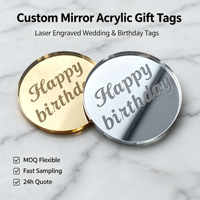 Étiquettes en acrylique miroir gravées au laser personnalisées, badges en acrylique miroir or et argent pour anniversaire, mariage, boîte cadeau, logo