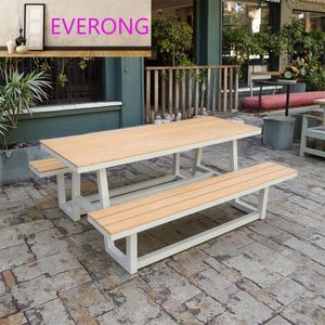Meubles <span class=keywords><strong>de</strong></span> restaurant d'extérieur, table à manger en aluminium, <span class=keywords><strong>plastique</strong></span> et bois, banc <span class=keywords><strong>de</strong></span> pique-nique, table <span class=keywords><strong>de</strong></span> banc en WPC <span class=keywords><strong>pour</strong></span> <span class=keywords><strong>jardin</strong></span>, patio - Product Image 1