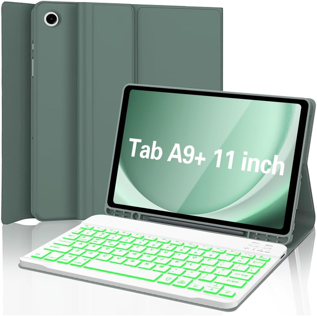 Custodia verde scuro + tastiera retroilluminata bianca