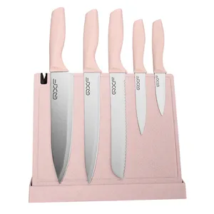 Nueva llegada de artículos de regalo de paja de trigo con 6 pcs cuchillo de cocina para el hogar con magnético tablero de corte