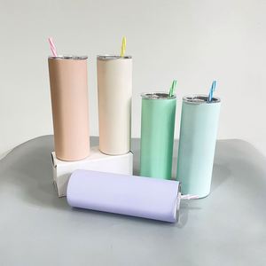 Gobelet isotherme en acier inoxydable mat de 20 oz pour sublimation, presse à chaud, gobelet mince et droit de 20 oz avec pailles colorées - Product Image 4