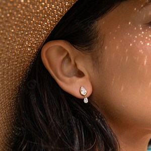 Gemnel Triplet Droplet Ring 925 Sterling Silver Pear Diamonds Half Bezel 14K Gold Band - Product Image 6