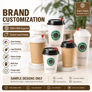 Kingze Custom Logo Printed Recyclable Eco Friendly Disposable Double Wall Paper Coffee Cup with Lids - Product Image 2