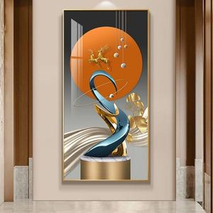 Peinture murale décorative abstraite d'animaux de luxe, peinture en porcelaine à LED avec cristaux, décoration pour salon - Product Image 2