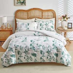 طقم غطاء لحاف وغطاء وسادة بنمط نباتي زهري خفيف من 3 قطع، ناعم وقابل للتنفس، تصميم بسيط من البوليستر للمنزل والفنادق - Product Image 5