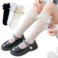 Chaussettes fines et respirantes en tricot pour filles - Style japonais d'été, design princesse, dentelle blanche, maille anti-moustiques, chaussettes pour bébé