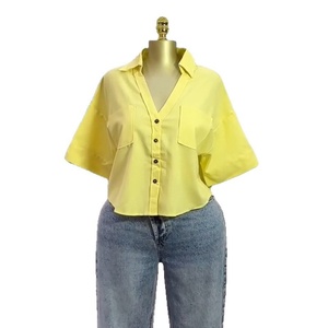 2026 Topseller Damen Herbst Halbarm V-Ausschnitt Einreihige Lose Bluse mit Taschen Lässiges Alltags-Shirt - Product Image 5