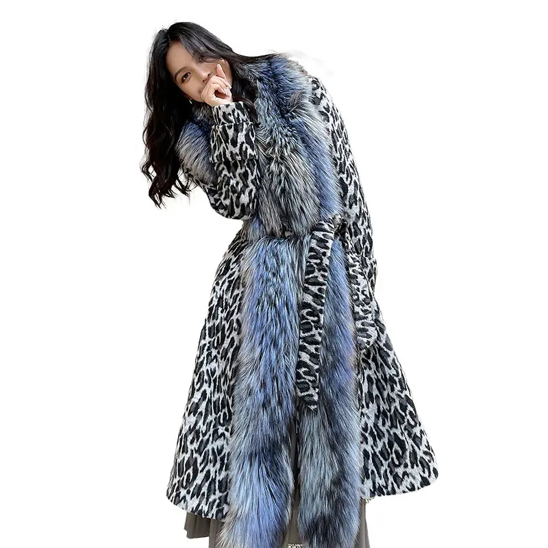New Elegant Long Wool Coat Women Winter Detachable Real Red Fox Fur Collar Coat