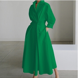 Camicia europea e americana da <span class=keywords><strong>donna</strong></span> pendolarismo alla moda con collo a maniche lunghe con elastico in vita e grande abito Swing - Product Image 5