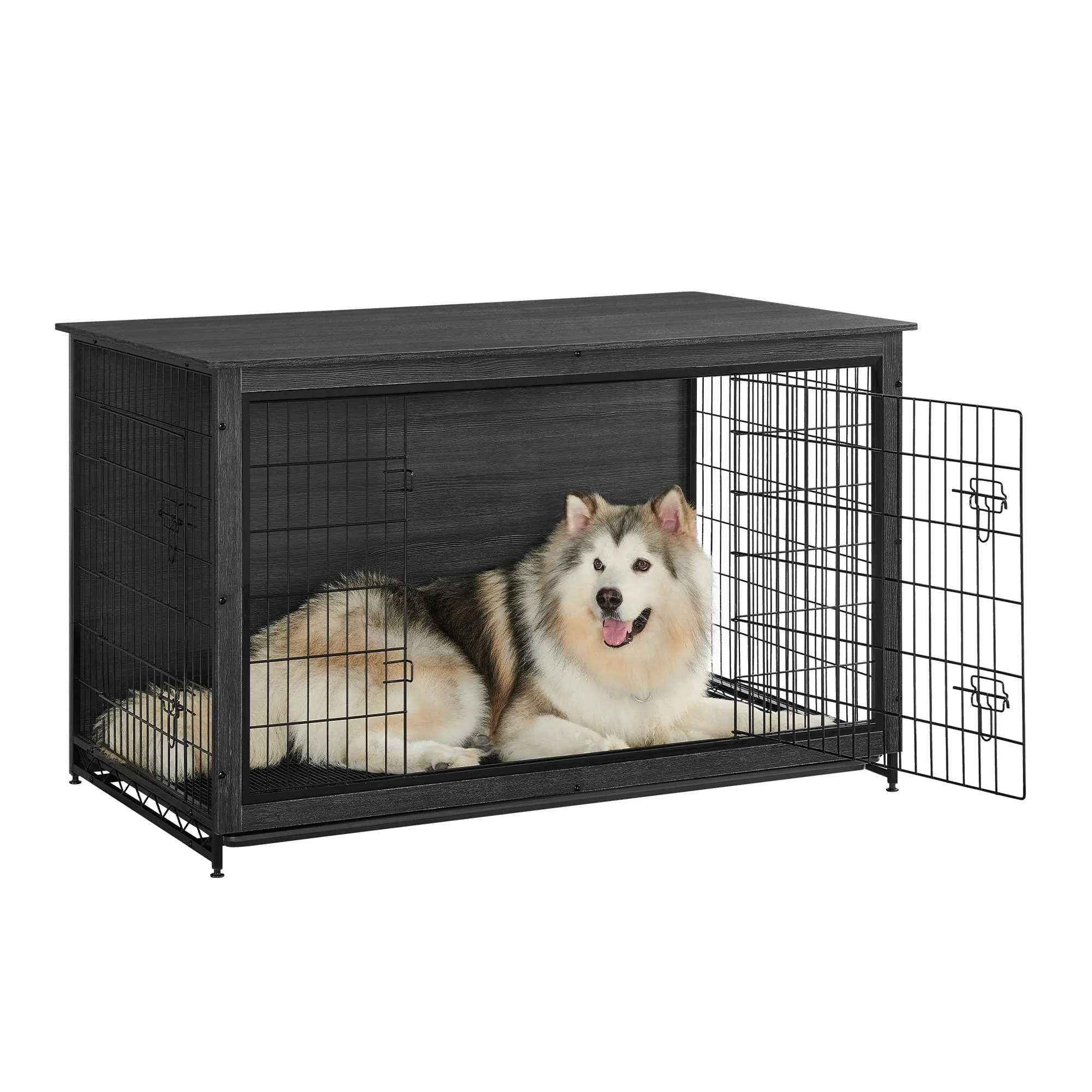 Feandrea High Quality Customizable Dog Cages Crates for Large Dog Wholesale Dog Kennel with Wood Top and Metal Doors