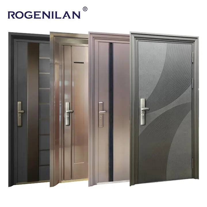 ROGENILANアメリカンダブルステンレススチールエクステリアガラスアーチエントリーメインドアセキュリティフロントエントランスゲート錬鉄製ドア