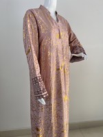 Robe Abaya Maxi Élégante en Rayonne, Imprimé Doré Craquelé de Luxe, Manches et Ourlet Brodés, Robes Kaftan pour Femmes, Robe de Fête pour l'Aïd et le Ramadan