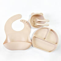 Nouveaux ensembles cadeaux pour bébés en gros, sans BPA, vaisselle et ensemble d'alimentation pour bébé avec logo d'éléphant imprimé, articles essentiels pour nouveau-nés personnalisés