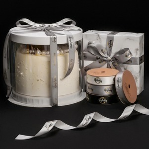 Custom Gold Foil Printed Satin <b>Ribbon</b> Bow With Personalized Text For Gift Packaging - Product Image 4