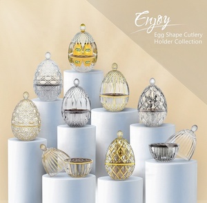 Luxury Flatware Gold Painted <strong>Egg</strong> <strong>Shape</strong> Glass Kitchen Utensil <strong>Holder</strong> <strong>Cutlery</strong> Glass Storage Box - Product Image 2