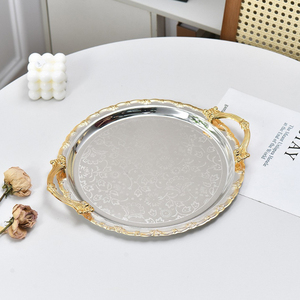Plateau Européen <span class=keywords><strong>de</strong></span> Luxe Léger Doré et Argenté avec Poignées, Plateau Rétro à Surface Miroir pour Fruits, Bonbons et Snacks, Idéal pour Mariages, Hôtels et Restaurants - Product Image 6