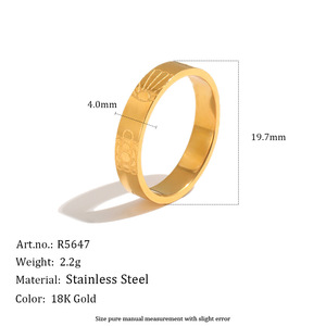Bague plate élégante gravée en acier inoxydable plaqué or 18 carats, résistante à l'eau et au ternissement, minimaliste, pour femme - Product Image 2