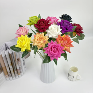 Achats en gros fleur artificielle 50cm tige épaisse Rose rouge vraie touche Rose fleur tige unique Roses en soie pour la maison de mariage - Product Image 4