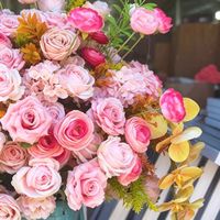 Buket Bunga Campuran Buatan Warna Pink Peach Oranye Mawar Sutra untuk Vas Dekorasi Pernikahan dan Rumah