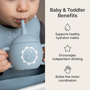 Vaso de entrenamiento de silicona sin BPA, lindo vaso de agua para niños pequeños, vaso antiderrames para bebés con pajita y asa - Product Image 3
