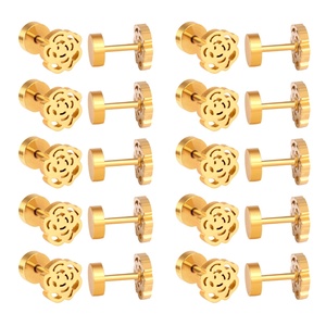 Boucles d'oreilles personnalisables plaquées or 18 carats en forme de rose, à visser, en acier inoxydable, pour femmes et jeunes filles - Product Image 3