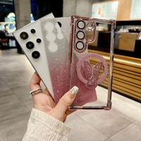 Étui de téléphone portable de luxe avec support papillon brillant dégradé électroplaqué pour Samsung Galaxy S26 S25 Ultra S24 FE S23 S22
