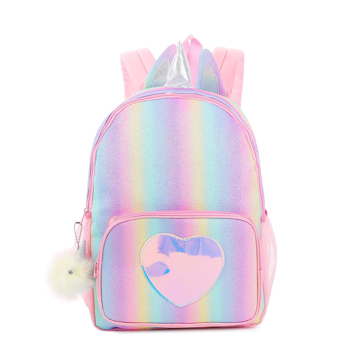 Cute Glitter Heart Sweet Laser Children Backpack Travel PU Leather School Bags For Teenager Girls