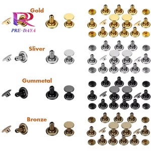 Paku keling topi ganda dua sisi perak hitam emas 8 mm DIY topi keling baja tahan karat kuningan paku keling kancing kulit - Product Image 3