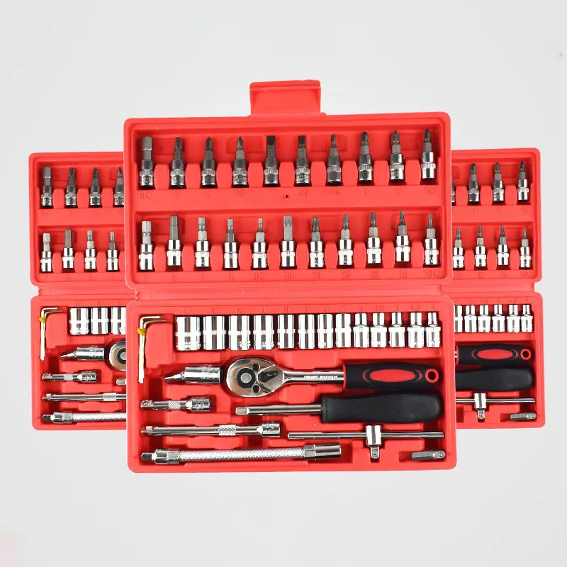 Ensemble d'outils combinés de réparation automobile, 46 pièces, clé à chocs manuelle 1/4 ", petite clé à douille et kit d'embouts de tournevis