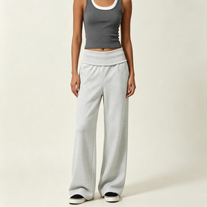 LTD-MTR1024 Women's Sweatpants Wide Leg Ribbed Foldover Waist Double Waist Sweatpants Production Ready Apparel Manufacturer