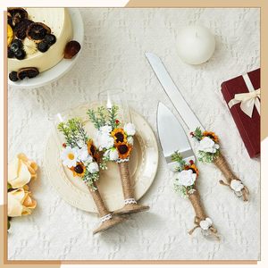 Hiện đại sang trọng mộc mạc đám cưới thiết lập hướng dương phong cách cho rượu sâm banh sáo bánh dao máy chủ nướng bánh Bộ đồ ăn làm bằng bền - Product Image 4