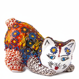 Figura Decorativa de Gato Jugando en Cerámica Pintada a Mano Turca - Product Image 2