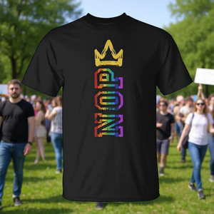 T-shirt No Kings Nope Protest Sign pour femme, imprimé arc-en-ciel, noir - Product Image 3