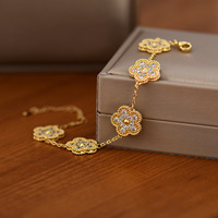 Pulsera Personalizada Starkey de Cinco Hojas de Trébol con Cinco Flores, Chapada en Oro de 14K, Resistente al Agua, con Circonitas, para Mujer, Día de San Valentín