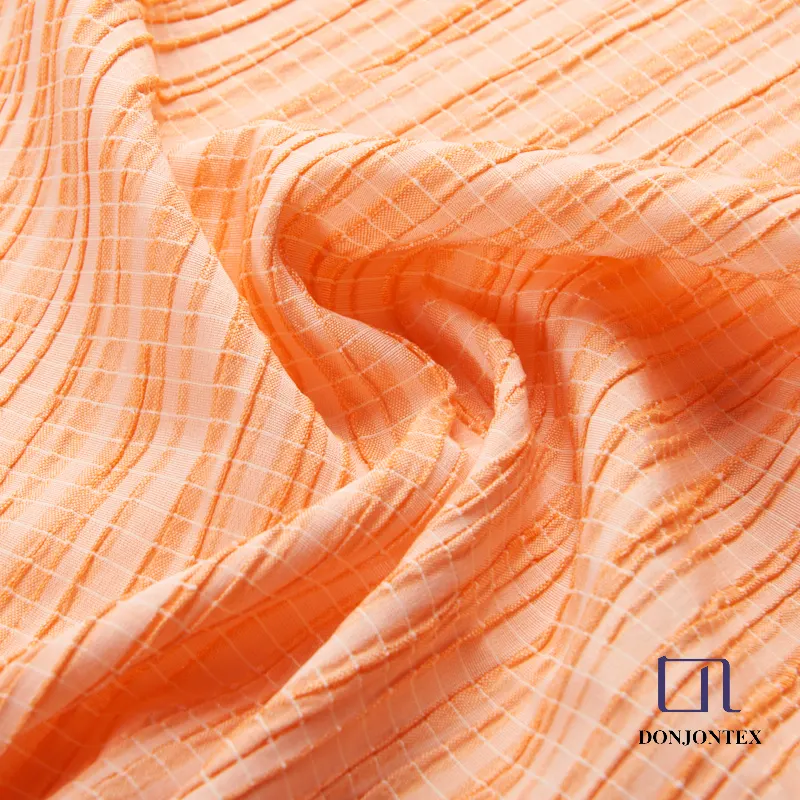 Special wave texture Polyester rayon Spandex fabric soft draping ribstop seersucker crepe fabric for dress