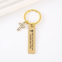 Porte-clés en acier inoxydable gravé sur mesure, porte-clés en métal personnalisé, breloque en forme de croix, cadeau inspirant, vente en gros