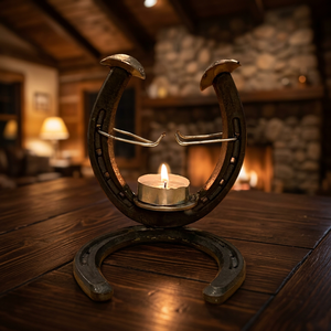Porte-bougie fer à cheval équestre en métal, support pour bougie chauffe-plat, style rustique western, décoration d'intérieur ferme équine, centre de table - Product Image 2