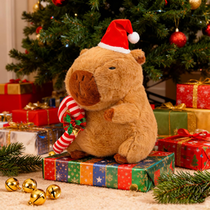Peluche <span class=keywords><strong>Natalizio</strong></span> di Capibara da 25cm con Cappello da Babbo Natale e Decorazione a Bastoncino di Zucchero per Albero di Natale - Product Image 3