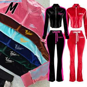 Completo Invernale 2026 da <span class=keywords><strong>Donna</strong></span> Personalizzato con LOGO, Giacca con Zip e Pantaloni a Zampa in Velluto con Striscia Laterale - Product Image 4