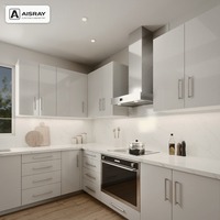 Meuble de cuisine moderne ultra-brillant, style porte à panneaux, aménagement en L, rangement par tiroirs, pour projets résidentiels et boîtes de rangement en MDF