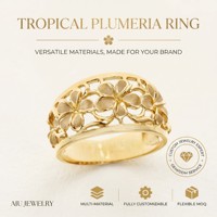 Anillo Personalizado de Flor de Plumeria en Plata y Latón Chapado en Oro, Banda Tropical de Frangipani, Fabricante de Joyería Hawaiana OEM ODM