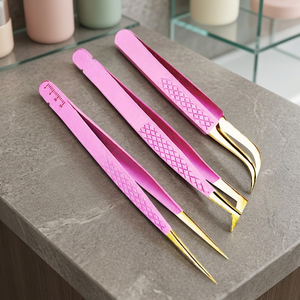 Pince à épiler en acier inoxydable ASAP pour extensions de cils, 10 mm, pointe lisse, emballage personnalisé avec logo, séparateur pour cils artificiels, rose - Product Image 2