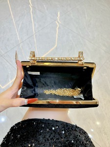 New Women's Evening Velvet Hand <b>Bag</b> Trapeze Shape European-American Retro Style Diamond-encrusted <b>Small</b> Capacity Closure Tanjing - Product Image 3