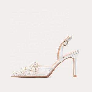 Sepatu Hak Tinggi Wanita Model Stiletto Renda Mewah Musim Panas 2024, Sandal Putih untuk Pengantin Wanita - Product Image 2