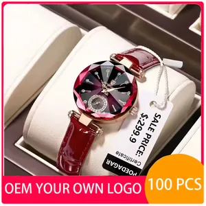 Reloj POEDAGAR 719 con logotipo personalizado para mujer, correa de cuero de cuarzo, relojes de diamantes de lujo para mujer, reloj de pulsera de moda para mujer