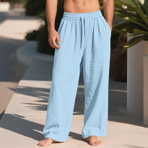 Pantaloni in <span class=keywords><strong>lino</strong></span> tinta unita con coulisse, vestibilità ampia, gamba dritta, casual, <span class=keywords><strong>da</strong></span> <span class=keywords><strong>uomo</strong></span>, taglie forti, all'ingrosso - Product Image 5