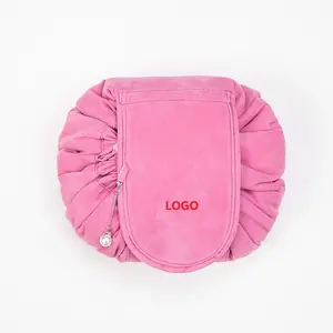 Borsa cosmetica personalizzata borsa per il trucco pigro in flanella di grande capacità borsa per il trucco pieghevole con coulisse