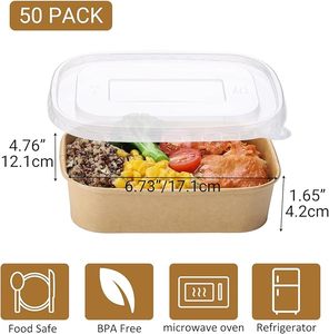 Bol à salade jetable biodégradable et recyclable personnalisé avec couvercles en papier kraft, impression UV/Flexographie, marque <span class=keywords><strong>Timeco</strong></span>, qualité alimentaire - Product Image 2