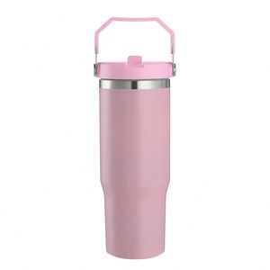 Mug de voyage isotherme en acier inoxydable 20oz 30oz avec poignée, double paroi sous vide, couvercle, paille et base antidérapante, anti-fuite - Product Image 6