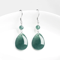 Boucles d'oreilles clous en jadéite naturelle authentique de qualité A, motif fleur bleue, Forever Star, en argent 925, jadéite de qualité glace, plaqué or 18 carats, pour femme